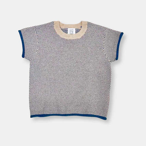Kids Harley Knitted Tee_ Cashmere blend in birdseye stitch _ sky and cream